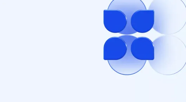 Blue rounded squares arranged in a pattern on top of translucent circles, against a light blue background.